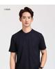 Langdeng Men's Summer Lightweight Breathable Imitation Hemp Henry L Collar Versatile Solid Color T-shirt