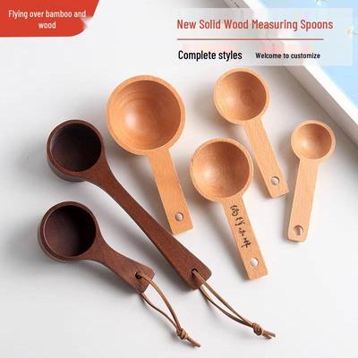 Beech Wood Kitchen Measuring Spoons Set with Wooden Handle for Baking & Coffee – Various Sizes Available.