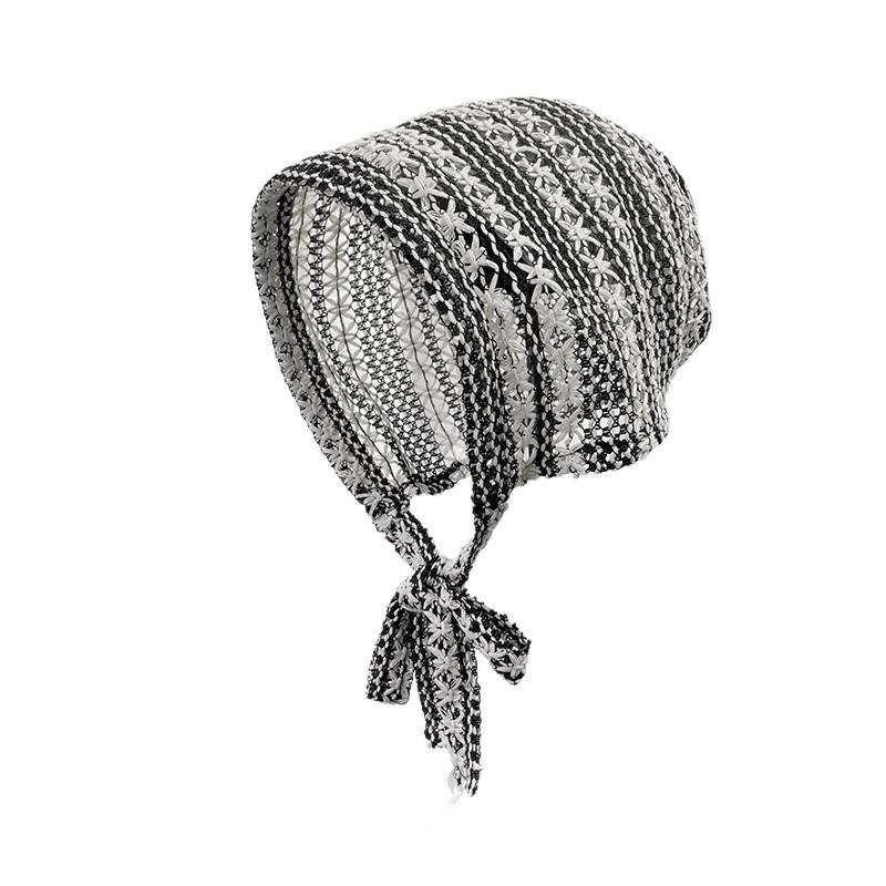 

И Модная Черно-Белая Полосатая Ажурная Вязаная Шапка для Весенне-Летней Носки