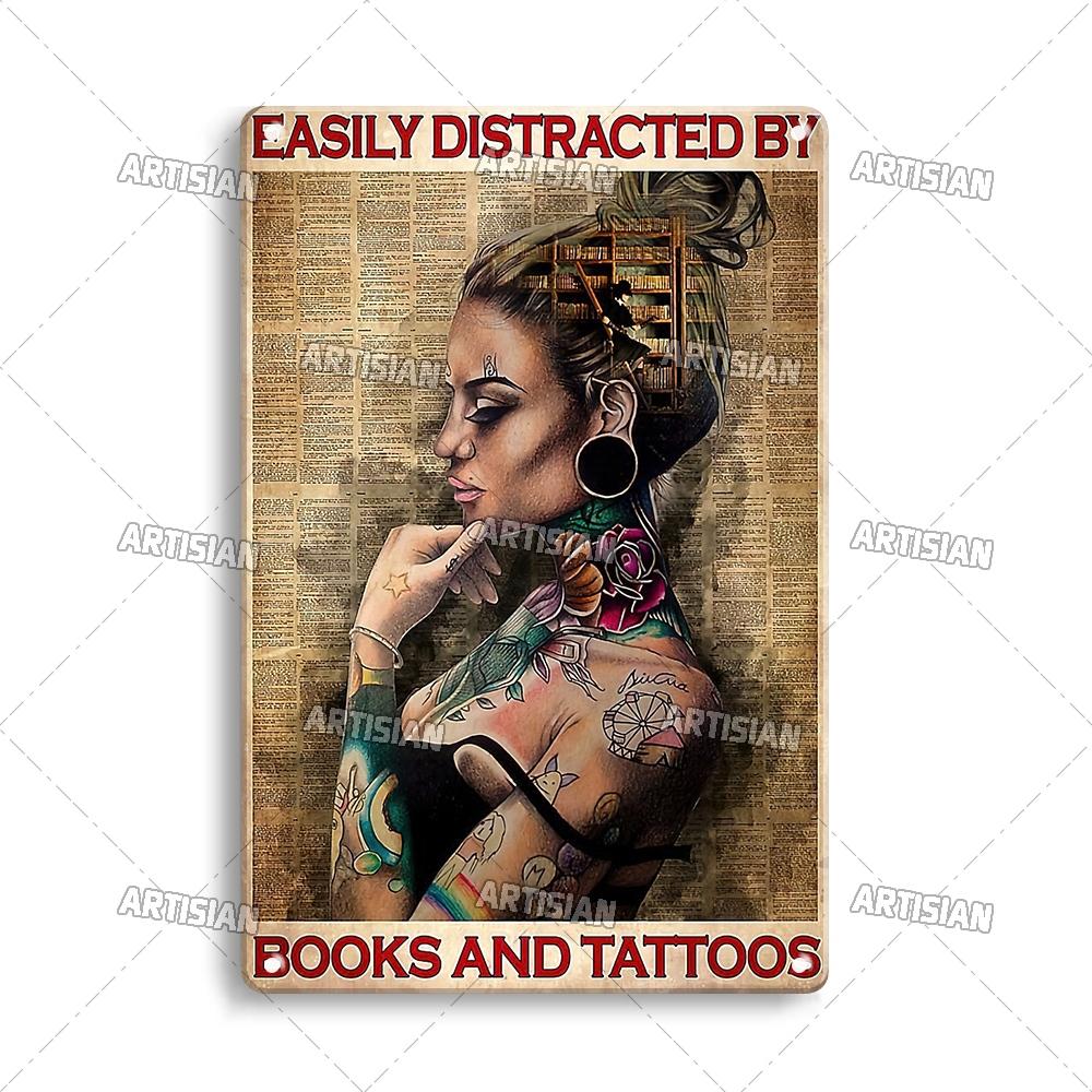 Artisian Girl Loves Books Metal Sign Reading Tin Poster Read Book Decorative Plate Wall Decor Garage Bar Pub Club Hotel Kitchen