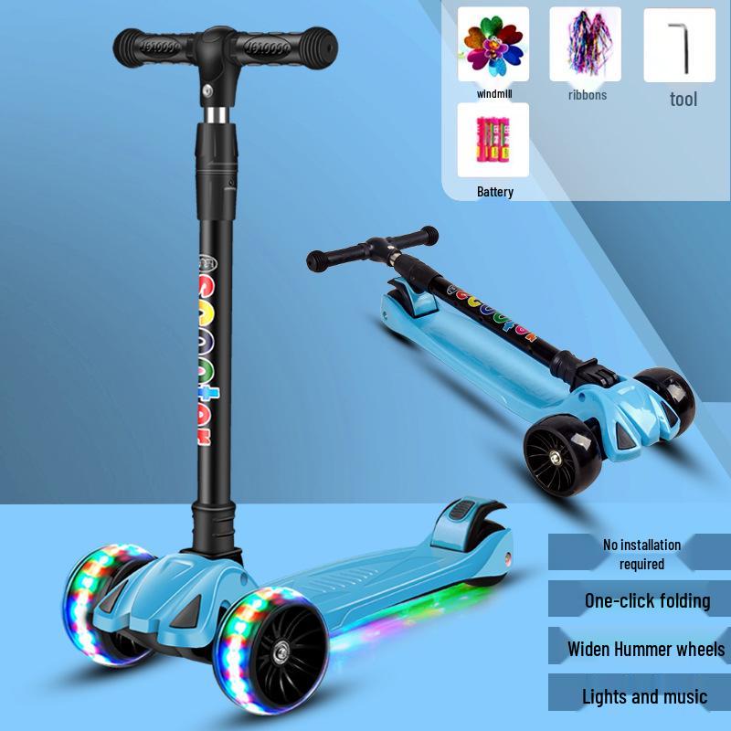 Hulajnoga składana 3 w 1 Little Wen Tong ze światłami dla dzieci w wieku 2-12 lat