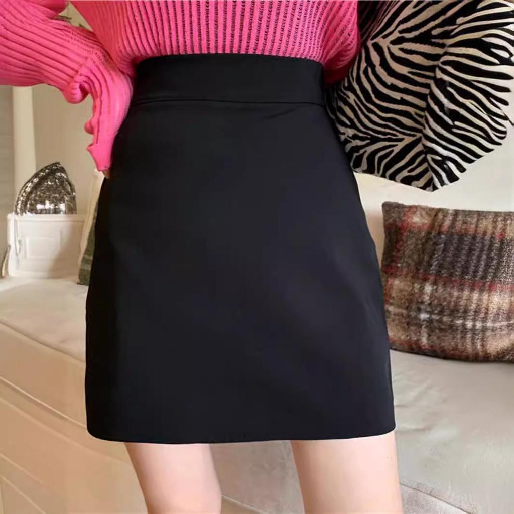 2024 Summer High-Waist Black A-line Midi Skirt - Slimming, Casual Bodycon for Women
