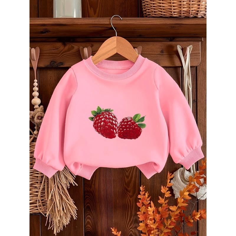 Easy Raspberry Print, Lightweight And Comfortable Sweatshirt for Baby Girls, Suitable for Spring And Autumn, Durable And Wrinkle-Resistant