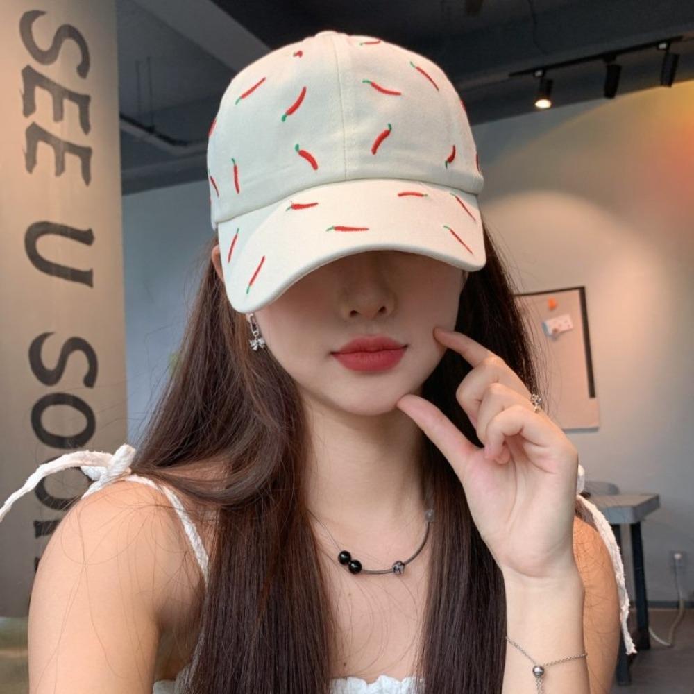 Creative Chili Embroidered Baseball Cap Sunscreen Cotton Baseball Cap Casual Red Pepper Hat  Men
