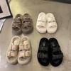 Fashion Thick Soled Hairy Slippers Women's Outdoor Wear  New Autumn and Winter Fashion Leather Buckle Plush Cotton Slippers Women Shoes