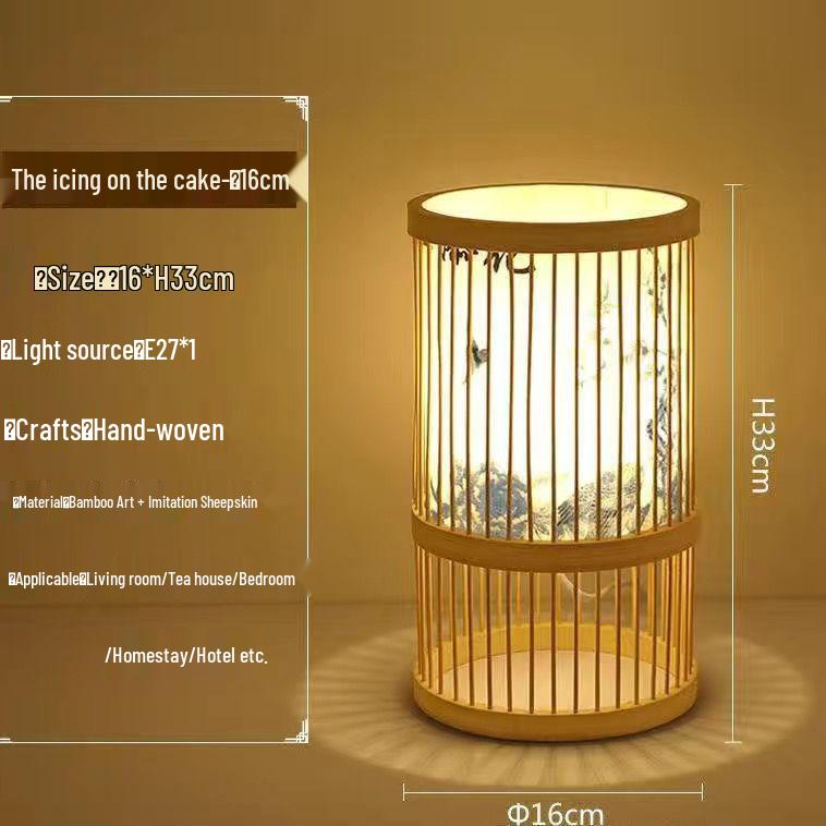 Chinese Zen Bamboo Weaving Table Lamp for Tea Room and Living Spaces