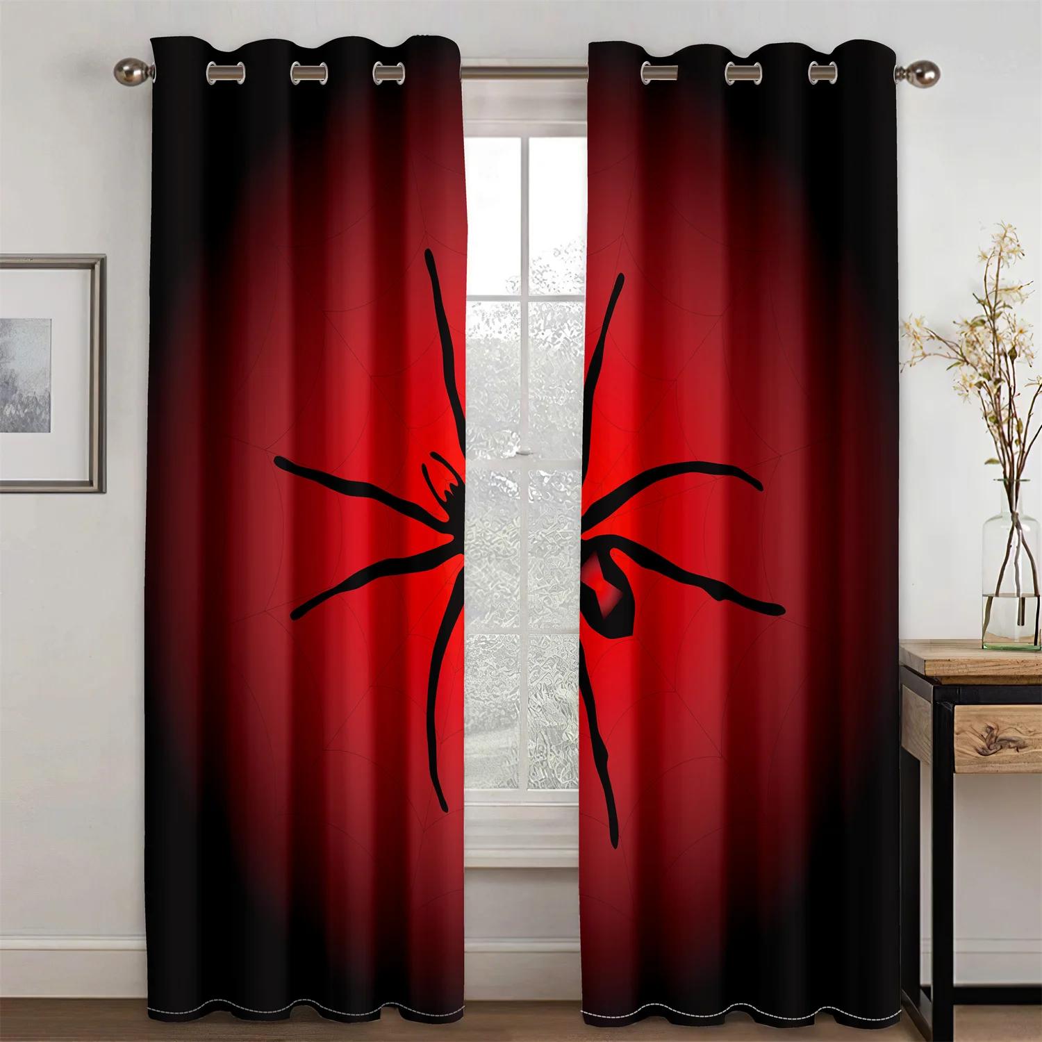 

3D Shabby Retro Thriller Spider Web Ebony Red Light Filtering Drapes Window Curtains for Main Room Bedroom 2 Pieces Decoration 100W160H(CM)40x63in&Hook