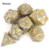 7 Pcs Yellow Silver Double Swords Metal Dice Solid Polyhedral Dice Set Suitable For Role-Playing Dice PropBoard Game