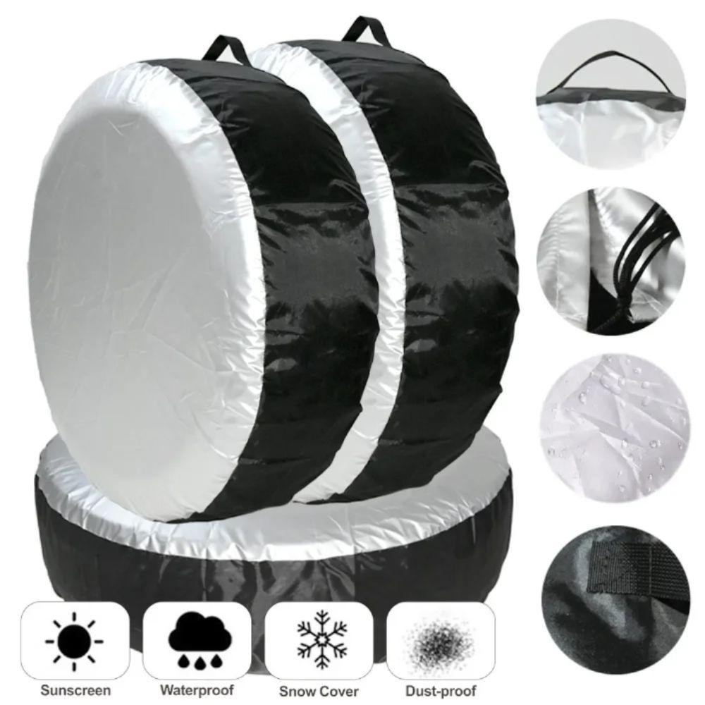 210D Oxford Cloth Tire Cover Case Silver Black Tire Protective Cover  Universal