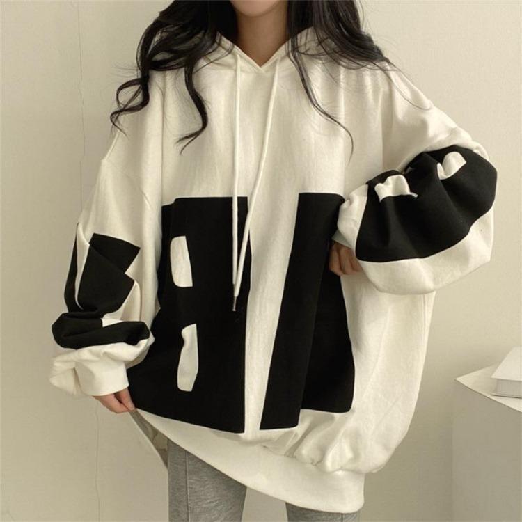 Women's Casual Loose Pullover Hooded Sweatshirt Fashion Letter Print Top for Students