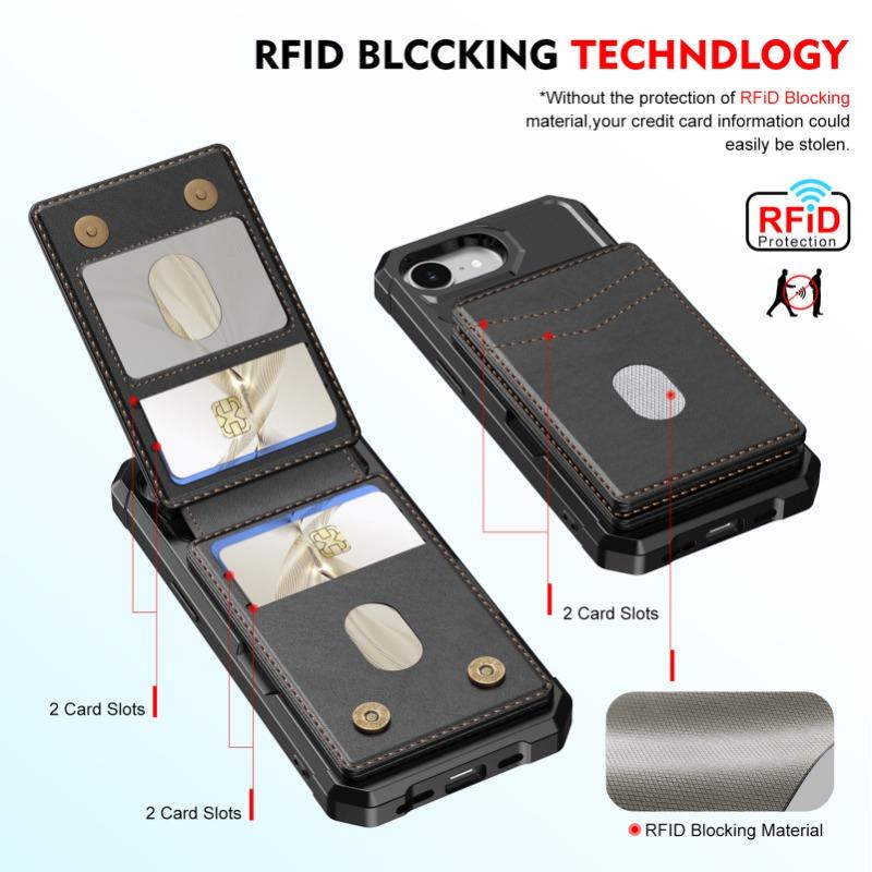 For Magsafe Wallet Card Holder Leather Case For iPhone 16E 16 Plus 15 14 13 12 11 Pro Max Magnetic Protection Stand Phone Cover