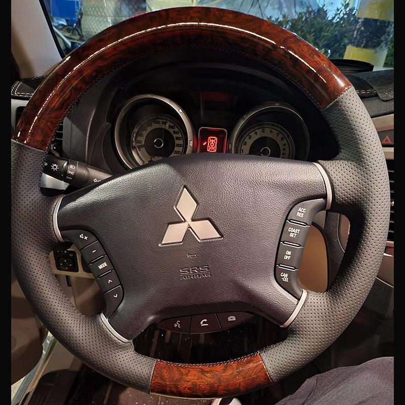 Dla Mitsubishi Pajero 2007-2014 Galant 2008-2012 Ręcznie szyty Czarny Skóra zamszowa Pokrowiec na kierownicę samochodu