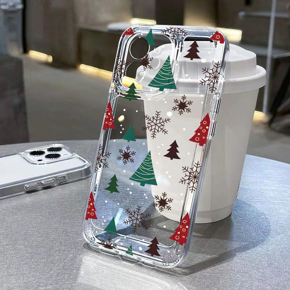 Christmas Tree Print Anti Fall Phone Case For Iphone17 16 16pro 15 14 13 12 11 Pro Max 7 8 Plus Transparent Silicone Soft Shell