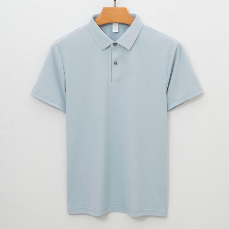 Men S Casual Breathable Short Sleeve Solid Thin Turn Down Collar Polo Shirt XS синий