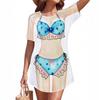 Women's Short Sleeve Printed Beach Cover-Up Shirt, Cute One-Piece Bikini Cover-Up