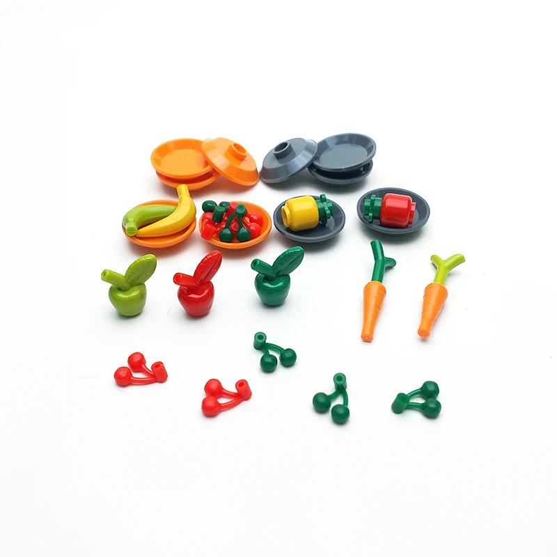 Food Brick Playset City Series Friend Accessory Parts Bread Chips Roast Chicken Pizza Hot Dog Fish Fruit Carrot Basket Classic DIY Block Bricks