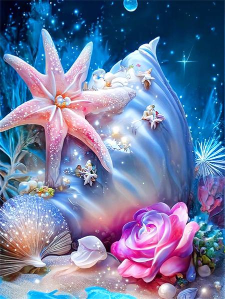 

5d Diy Алмазная картина Вышивка Ракушка Фэнтези Пейзаж Домашний декор Мозаика Приморский пейзаж Кристалл Картина Full Round 20x30CM