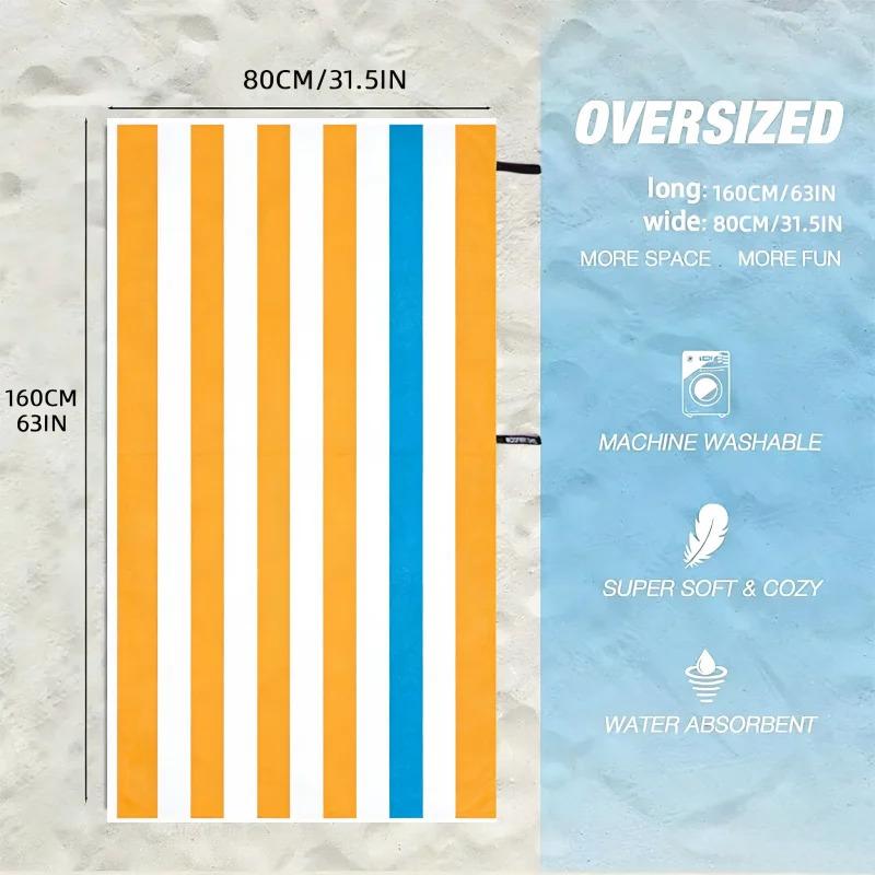 1pc Striped Swimming Beach Towel Also Functions As A Sports Mat Absorbent Soft Quick-Drying and Durable