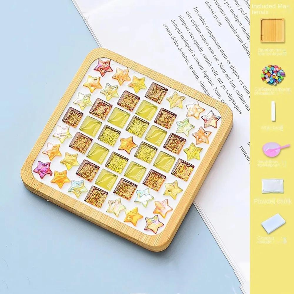 NEW Square Round DIY Mosaic Cup Mat Handicraft Mosaic Glass Handmade Coaster Accessories Free Creation Bamboo Pad Parent-Child
