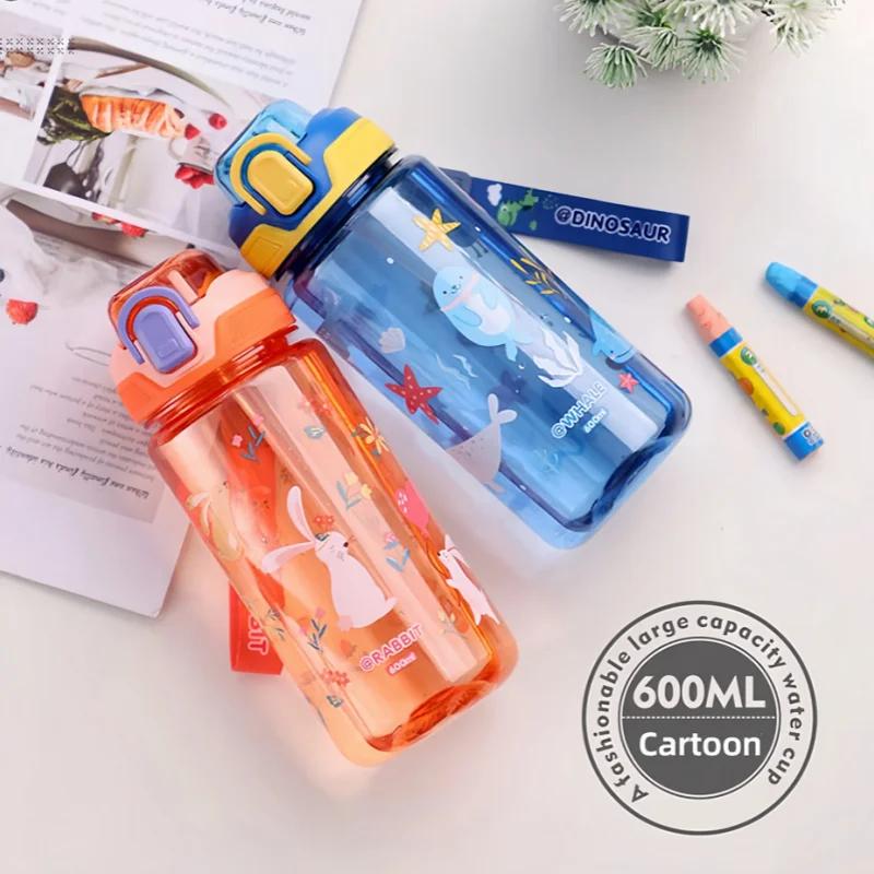 Dinosaur Water Bottle For Kids Water Sippy Cup With Silicone Straw Leakproof Plastic Water Bottles Summer Kids Water Cup