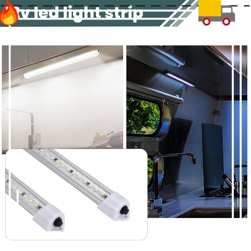 12V Interior LED Light Bar 48 Leds Strip Lights With Switch And Magnets 6500K White Light For Car Van RV With US Plug