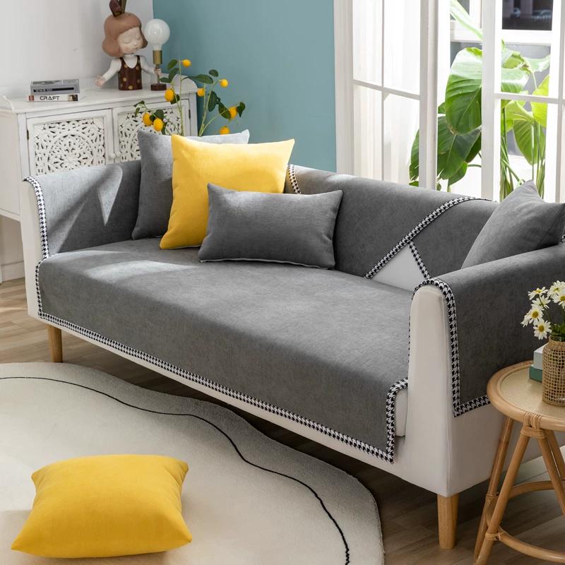 Herringbone Chenille Sofa Cushion Covers Anti-Cat Scratch Non-Slip Winter Couch Protector Cover for Sofa Living Room 1 Piece