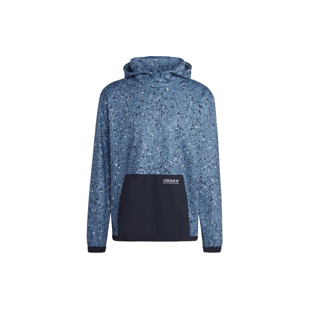 Adidas Originals Clover Texture Print Colorblock Hoodie Long Sleeve Sweatshirt Men Tops Blue HK5015
