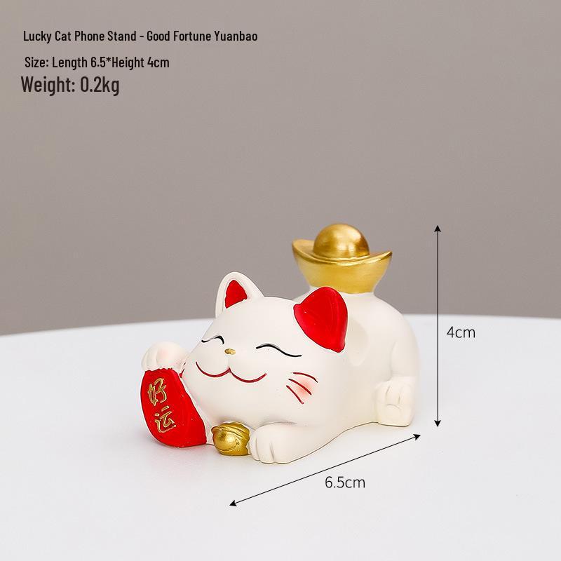 Lucky Cat Resin Mobile Holder - Cute Office Desktop Decoration Gift
