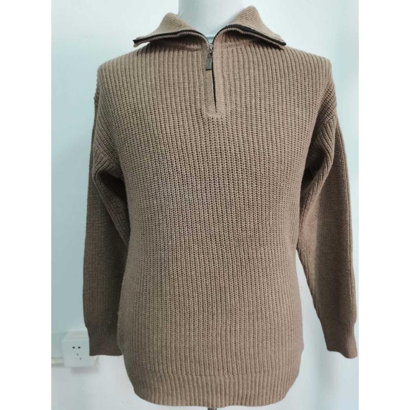 Men Half Zipper Stand Collar Long Sleeve Thick Knit Casual Pullover Sweater