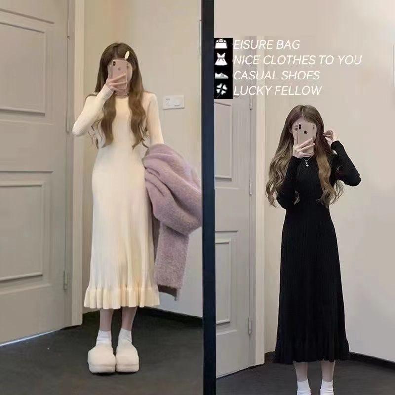 Early Autumn Knit Slimming Fishtail Skirt and Sweater Dress Set