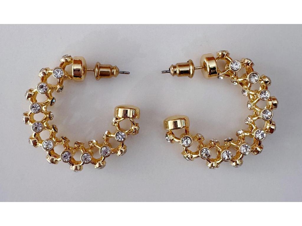 Hong Kong Style Rhinestone Woven Retro C-Shaped Hoop Earrings