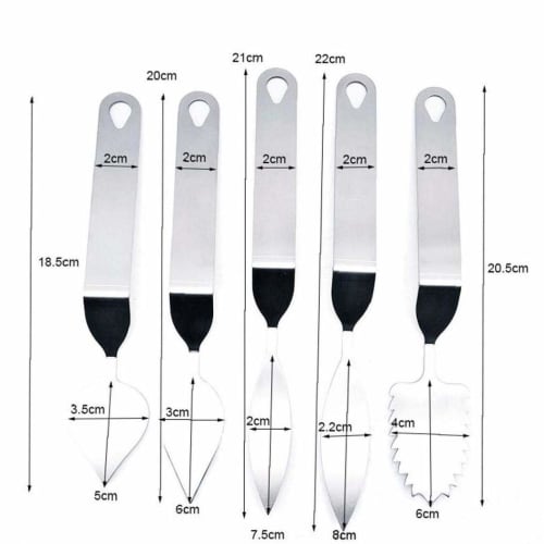 Set of 5 Stainless Steel Palette Knives, Cake Spatulas, Feather Leaf, Chocolate, Mousse, Baking Utensils