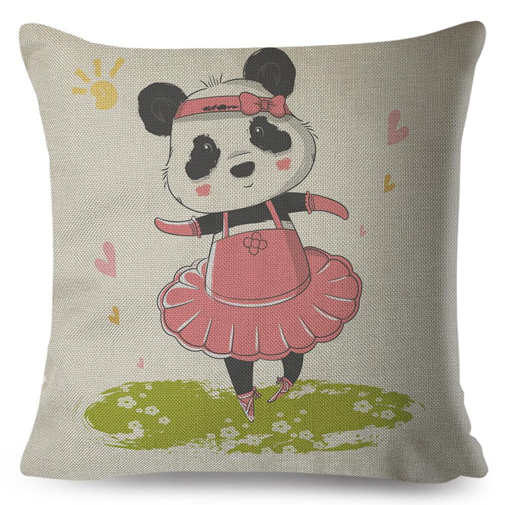 Adorable Panda Character Print Cushion Cover Soft Durable Fabric Home Decor Living Room Bedroom Sofa Chair Decoration 40x40cm