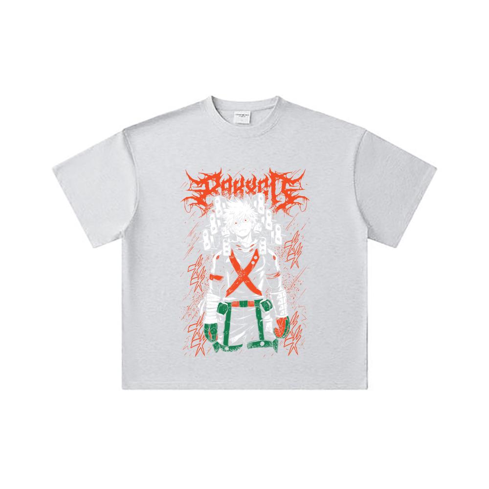 260 GSM Double Yarn 32 Count 100% Cotton My Hero Academia V24 Bakugo Print Unisex Heavy Cotton T Shirt