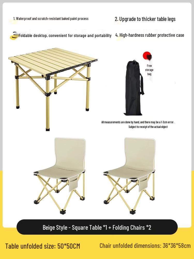 Portable Folding Table and Chair Set for Camping, Picnics, Beach, Barbecue, Car, or Sketching