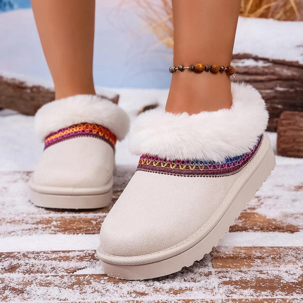 Fashion Comfortable Large Size Winter Snow Boots Women's Slip-On Cotton Shoes Thick Bottom Ethnic Style Toe Covering Rubber Surface