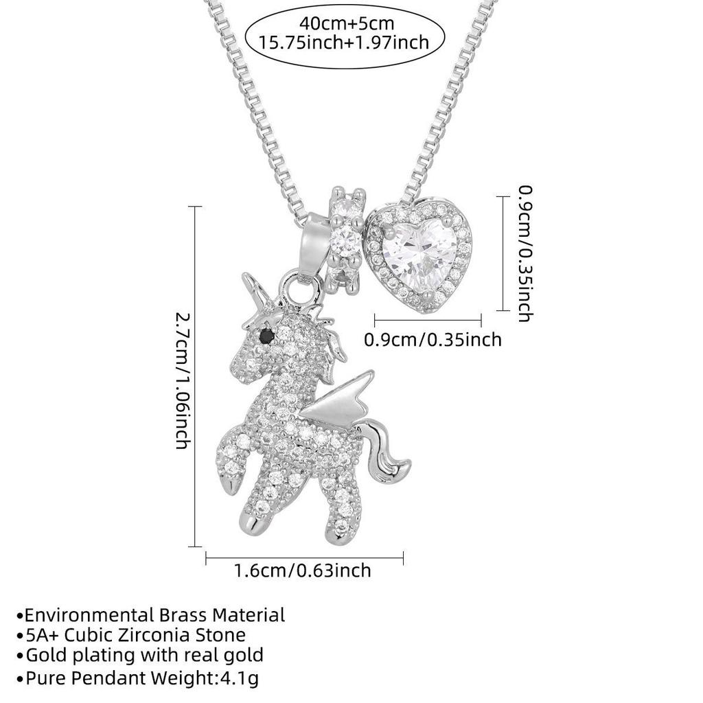 European and American Cute Unicorn Pony Necklace - Real Gold-Plated, Rhinestone-Embellished, Luxurious Jewelry Piece.