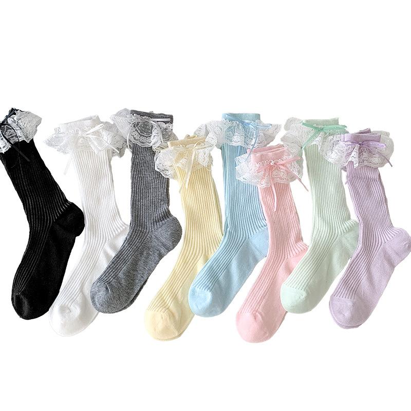 Women's Spring and Summer Thin Lace Lace Medium Tube Boneless Cotton Socks