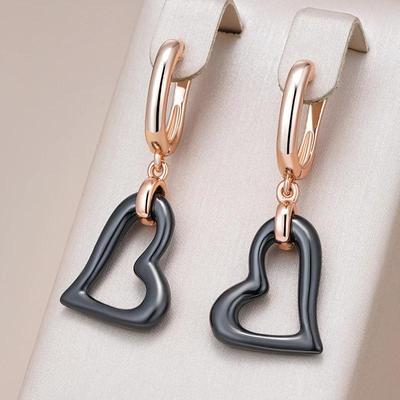 Black Ceramic Pendant Heart Dangle Earrings for Women Golden Personality Jewelry Party Light Luxury Gifts