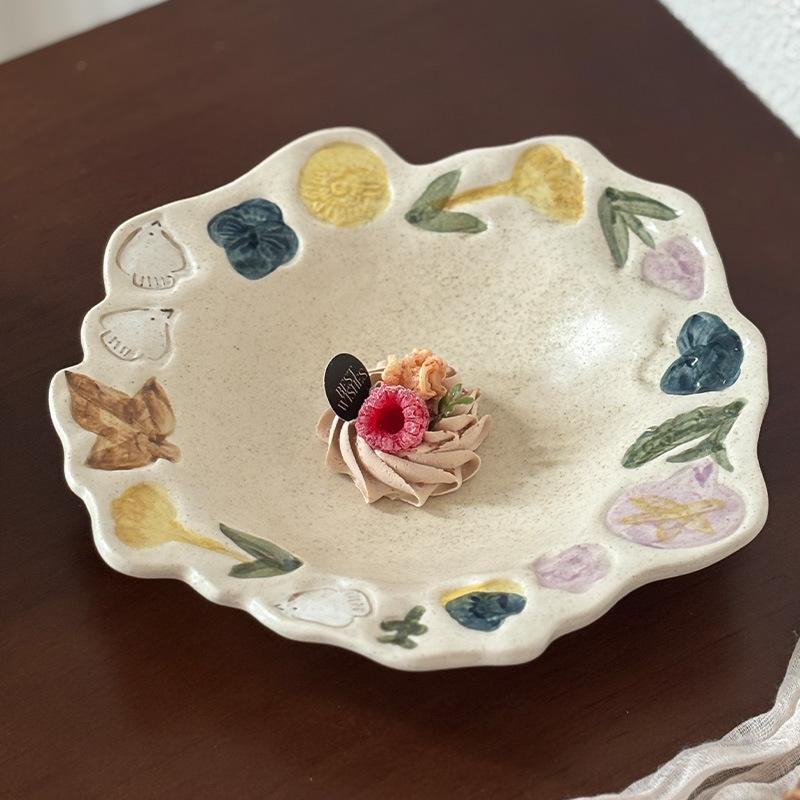 Retro Handmade Ceramic Tableware Underglaze Color Rice Bowl High Value Household Plate Breakfast Cup Dessert Plate Salad Bowl