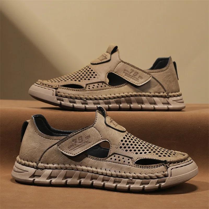 Fashion Classic Leathe Summer Casual Shoes Business Men's Hollow Out Sandals Quick Dry Wading Aqua Shoes Breathable Male Beach Sneakers