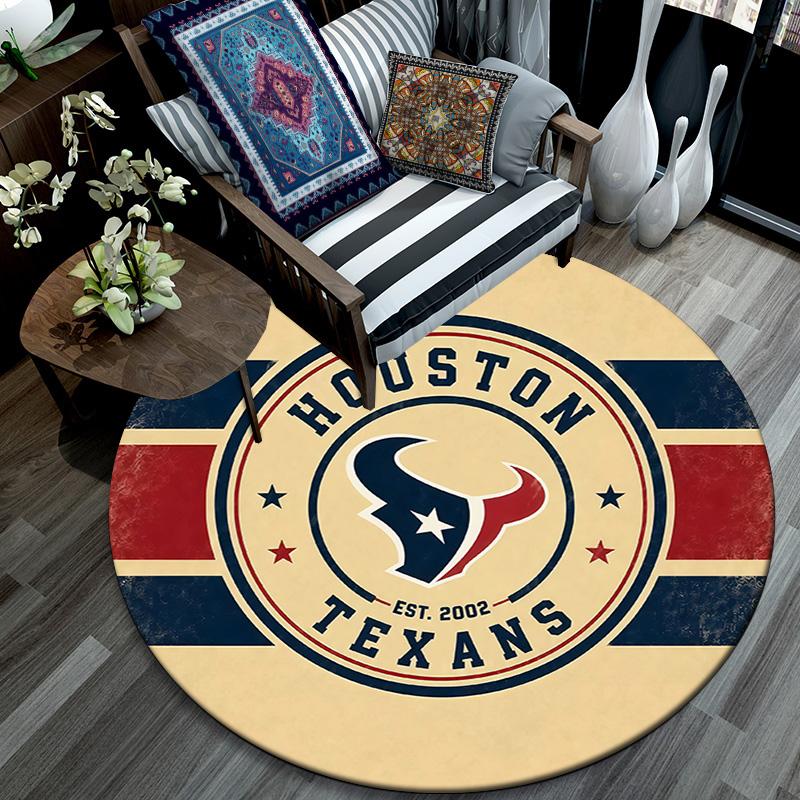 Houston Texans Round Area Rug,Carpet Rug for Living Room Bedroom Sofa Playroom Decor,Non-slip Floor Mat