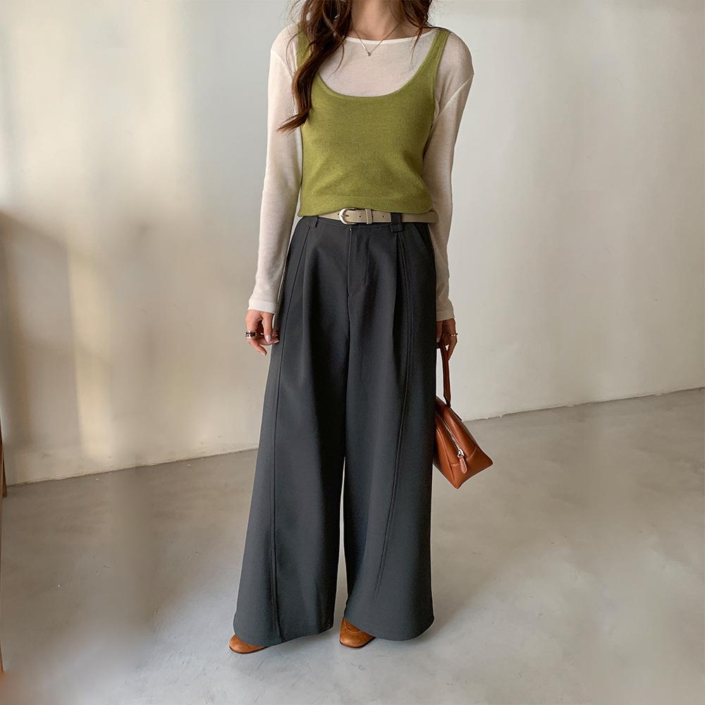 

Versatile High-Waisted Wide-Leg Trousers - Spring 2026 Collection: Simple Thirteen-Line Quality Suit Trousers Extra Large темно-серого