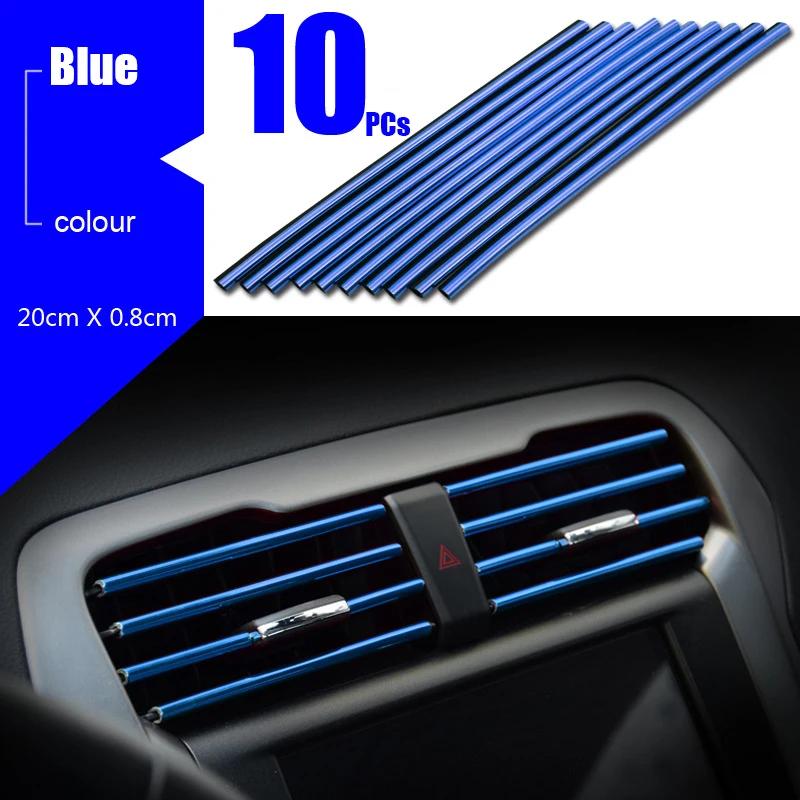 10Pcs U-shaped Car Air Outlet Decorative Strip Chrome-Plated PVC Car Interior Styling Decor Clip Trim Auto Interior Accessories
