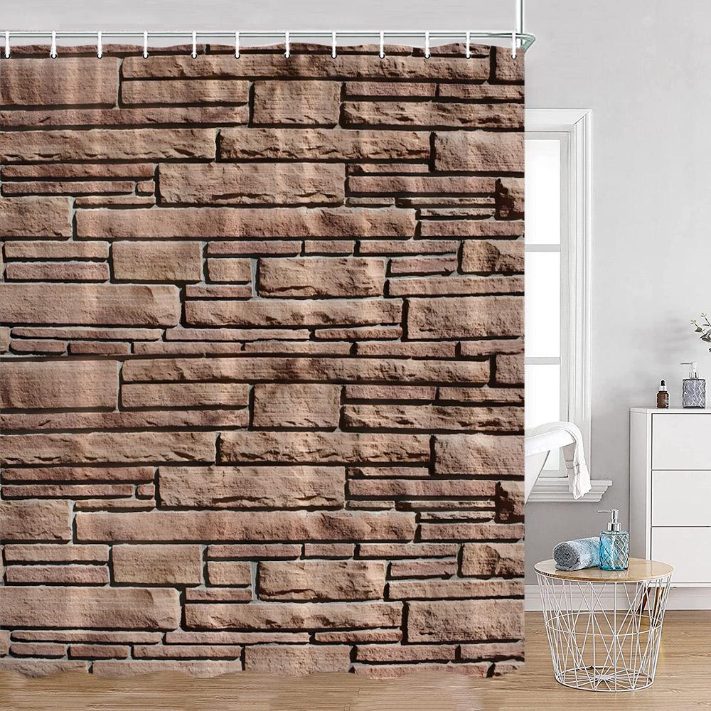 Countryside Wooden Board Shower Curtain Brick Wall Farmhouse Farm Bathroom Curtains Wooden Planks Art Pattern Bath Curtain Decor