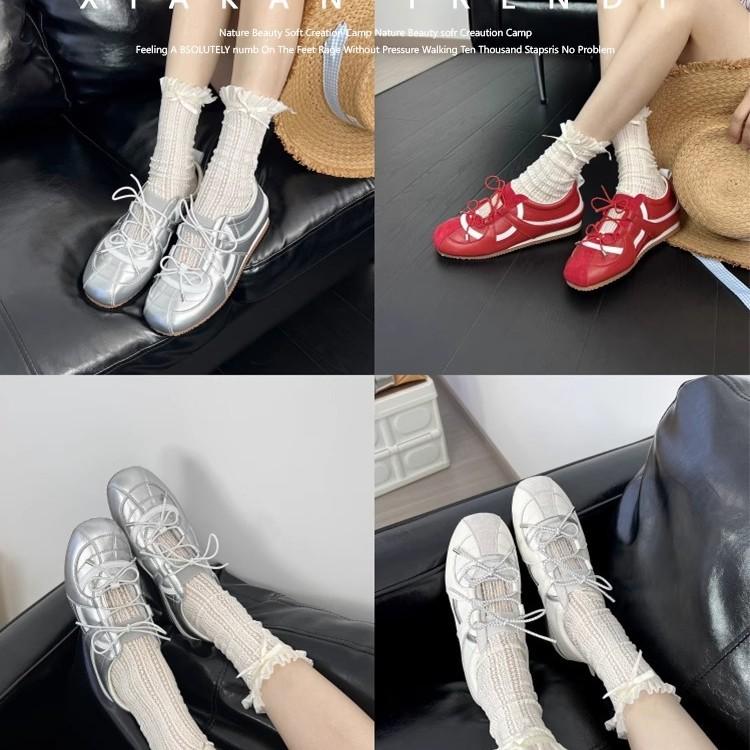 Cowhide version, inner height increase 5cm German training shoes women's 2025 summer new Korean version ballet Mary Jane shoes lazy single shoes