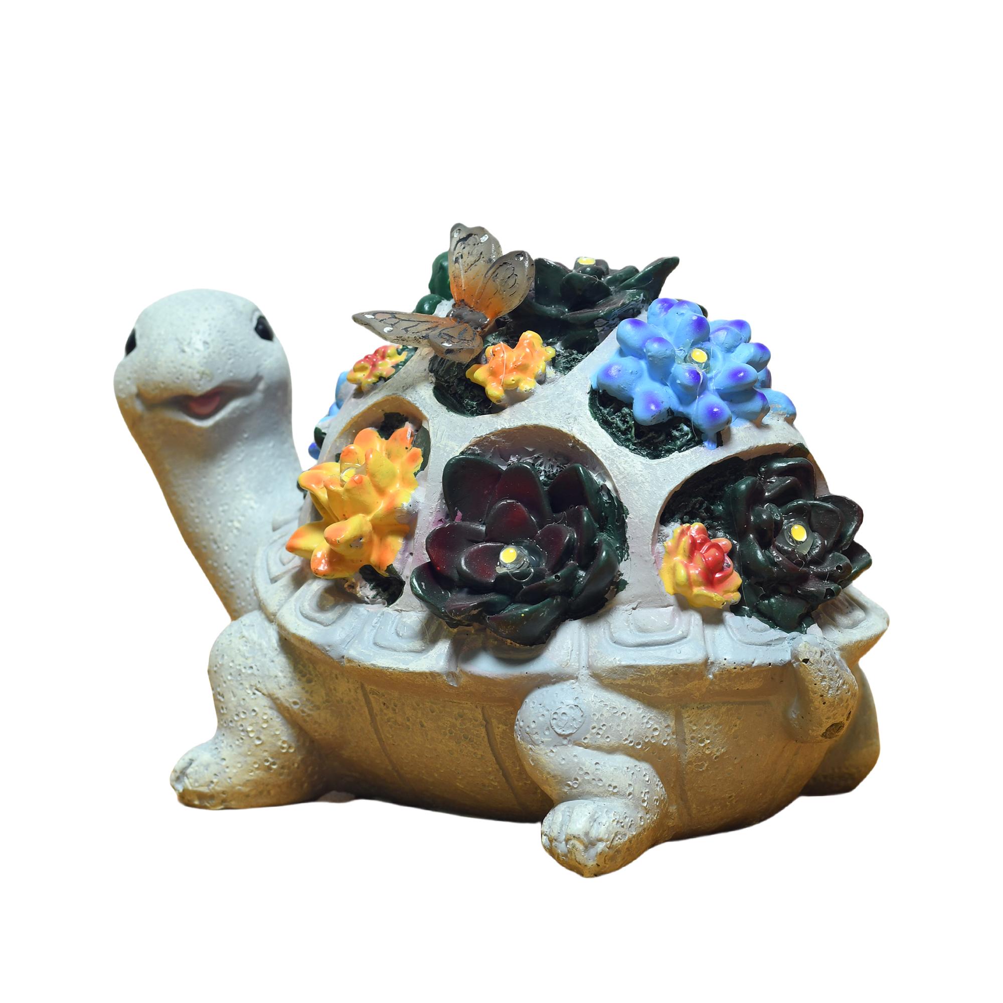 YUETJIN Solar Garden Outdoor Statues Turtle with Succulent and 7 LED Lights