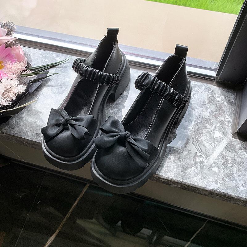 

Французские туфли Мэри Джейн женские весна-осень 2025 года новые туфли-лодочки с жемчужным бантом для девочек на толстом каблуке в стиле феи 40