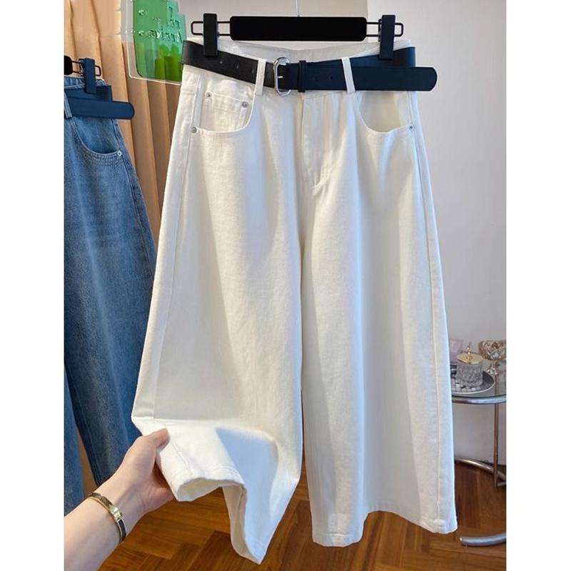 

Летние повседневные белые джинсы женские свободные с высокой посадкой модные широкие брюки однотонные модные прямые брюки женские 2025 XL белый