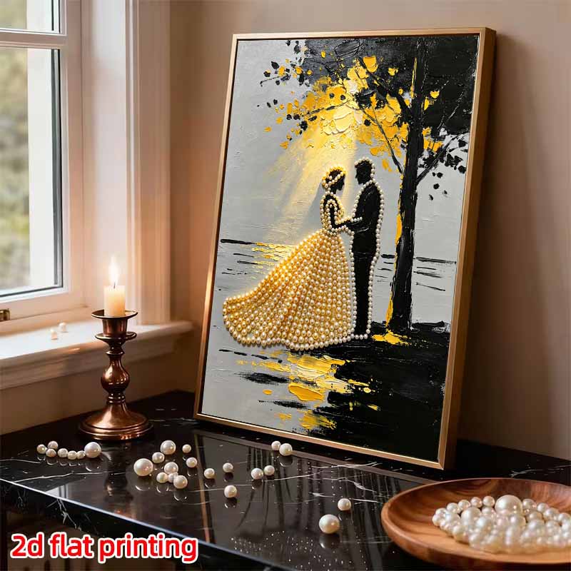 DIY Frameless Pearl Painting Kit Wedding Couple 3D Shiny Bead Art Canvas Relaxing Creative Craft for Home Wall Decor Gift